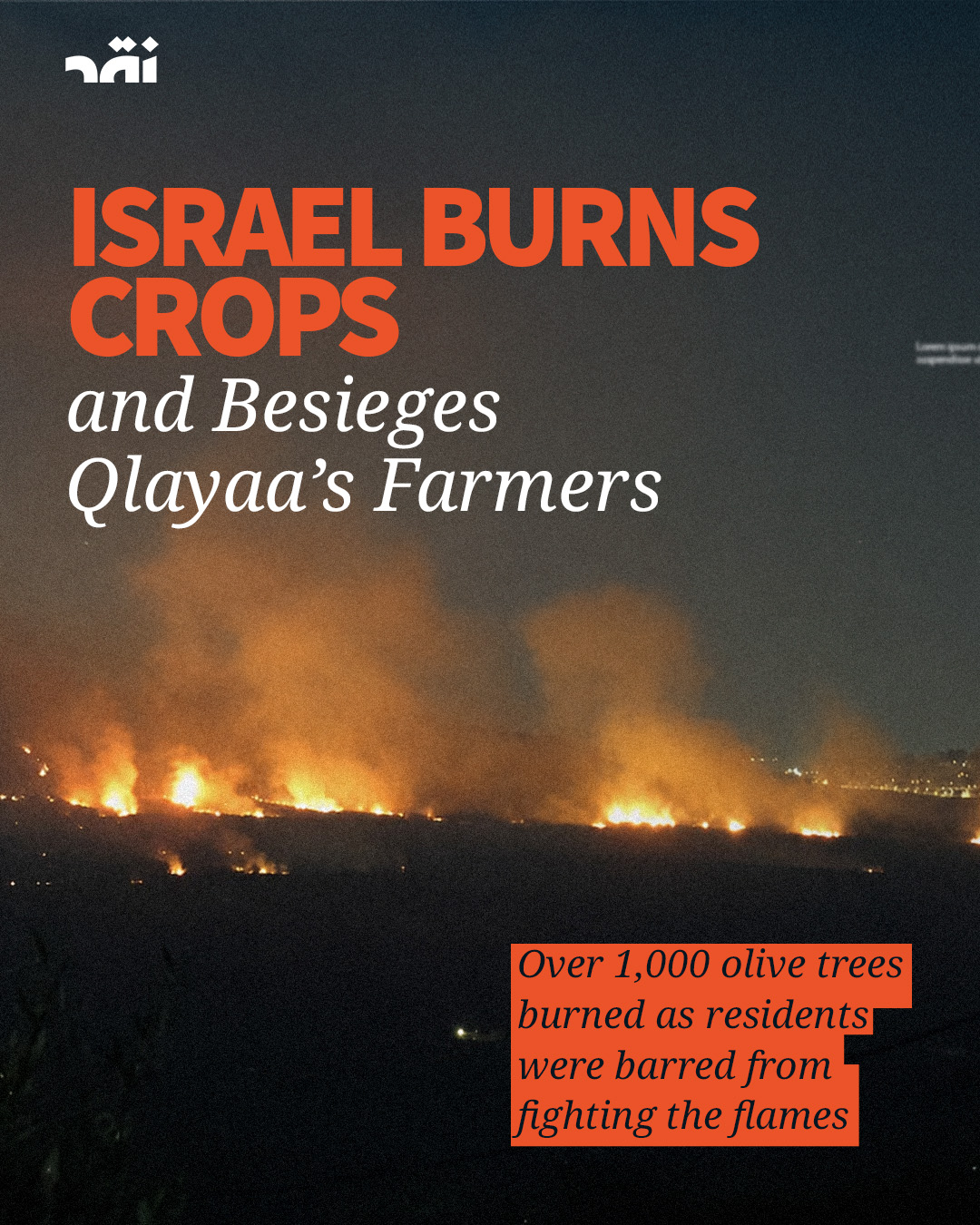 israel burns crops and besieges Qlayaa’s farmers 